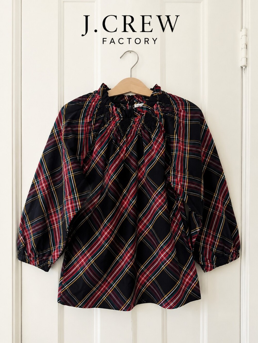 ✨ J.Crew Factory Plaid Smocked Neck Top ✨ XXS